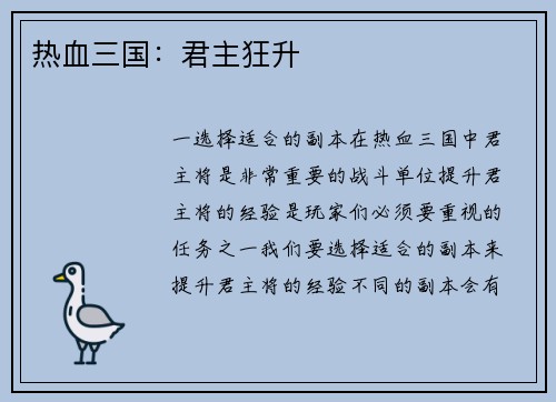 热血三国：君主狂升